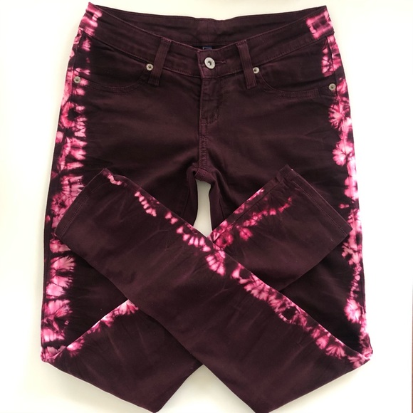 🌼 LF CARMAR Tie-Dye Low Rise Skinny Jeans, Maroon 24 LN - Picture 4 of 7